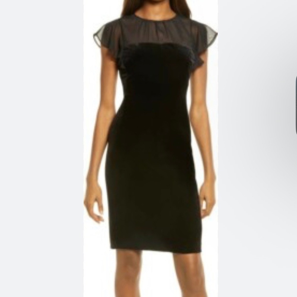 Harper Rose Sheath Dress 6 Navy Blue Velvet Flutter Sleeve Cocktail Elegant Chic